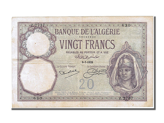 Billete de Argelia, 20 francos