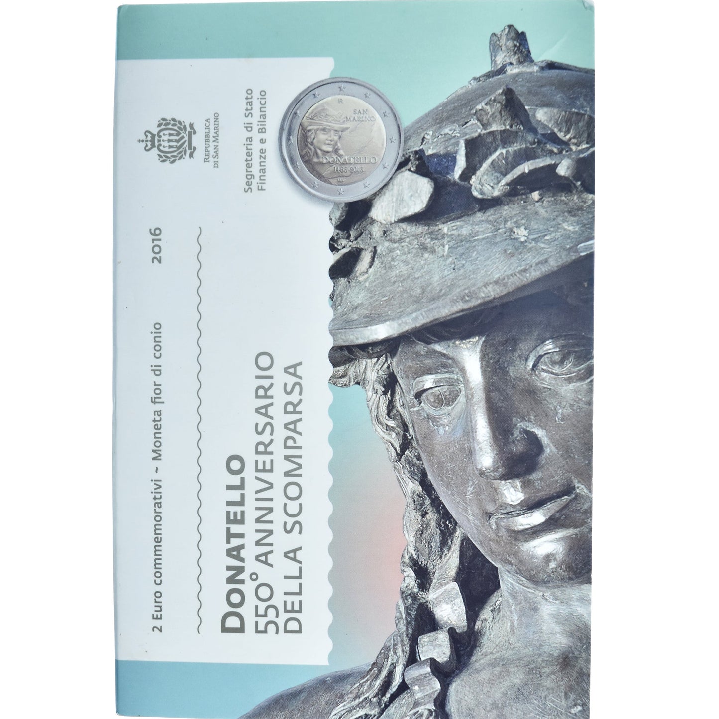 San Marino, 
  
  2 euros, 
  
  500. Todestag de Donatello