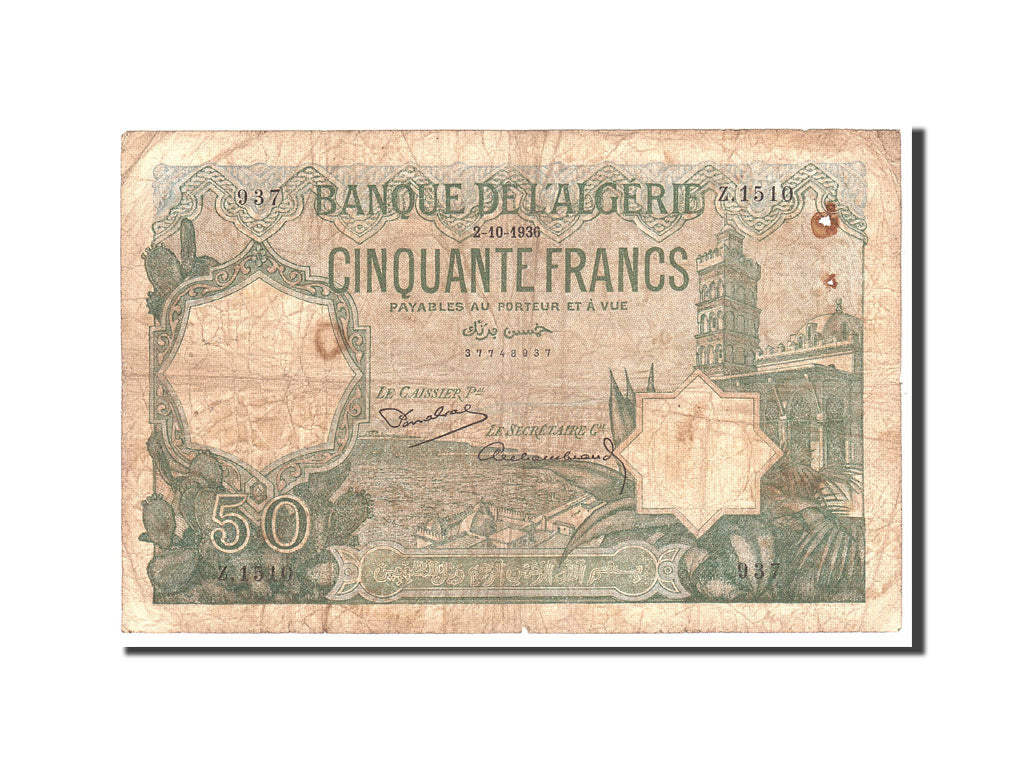 Billete de banco,

Argelia,

50 francos