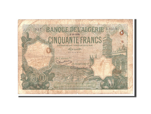 Billete de banco,

Argelia,

50 francos