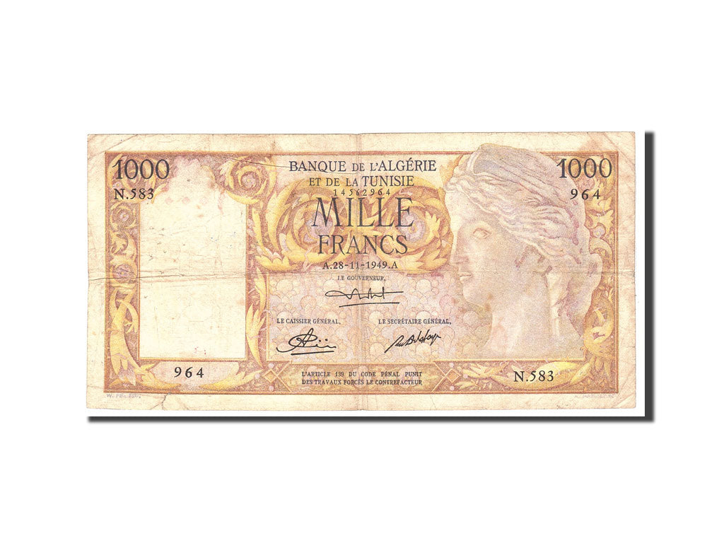 Billete de banco,

Argelia,

1000 francos