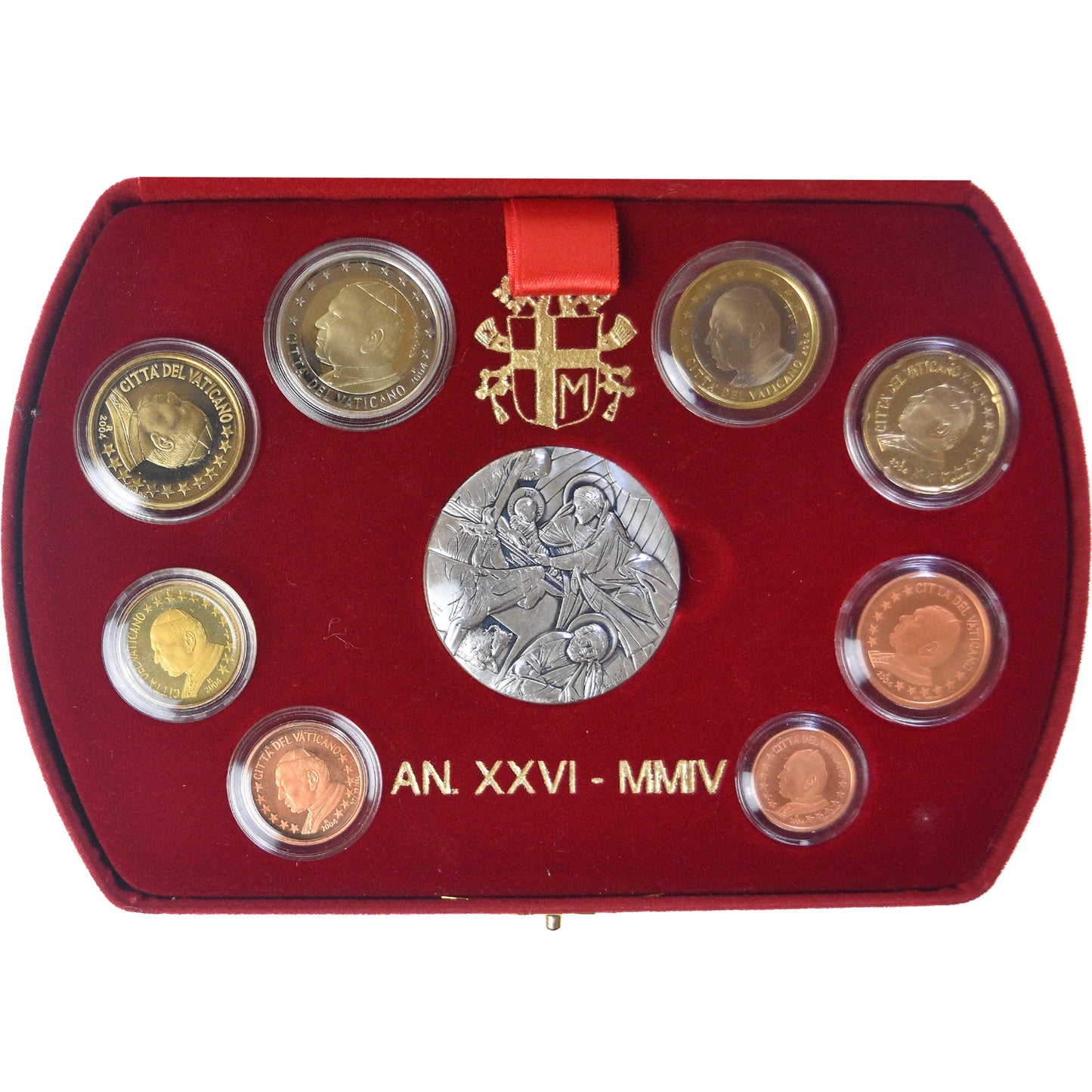 Vaticano,

1 céntimo por 2 euros,

Juego de 8 monedas de euro - 1 medalla.BE