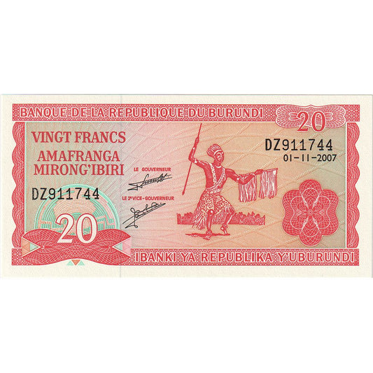 Billete de Burundi,

20 francos