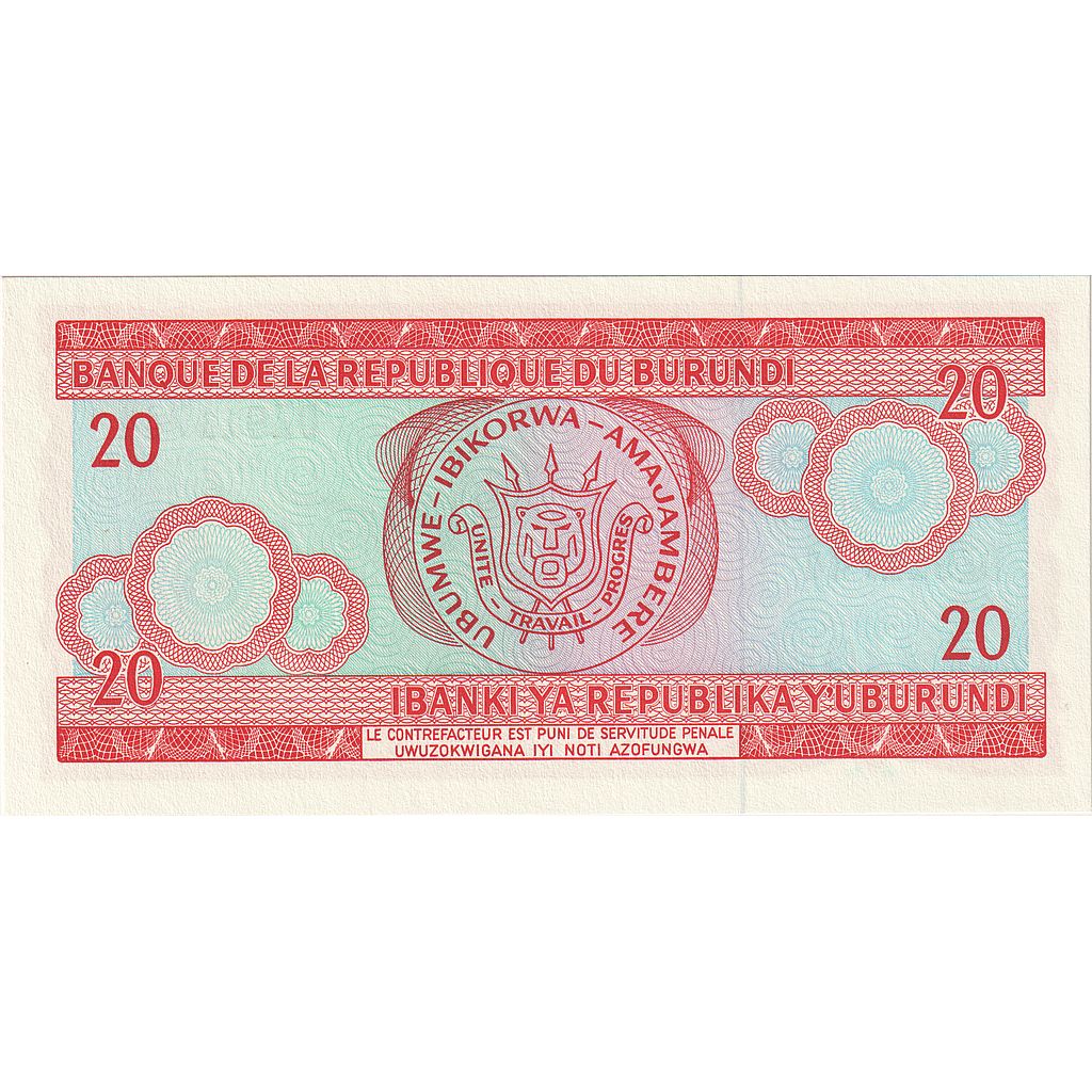 Billete de Burundi,

20 francos
