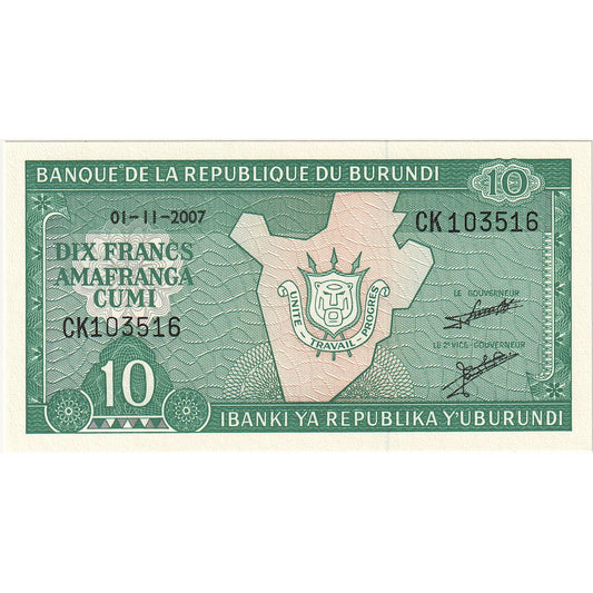 Burundi,
 
 10 francos,
 
 2007