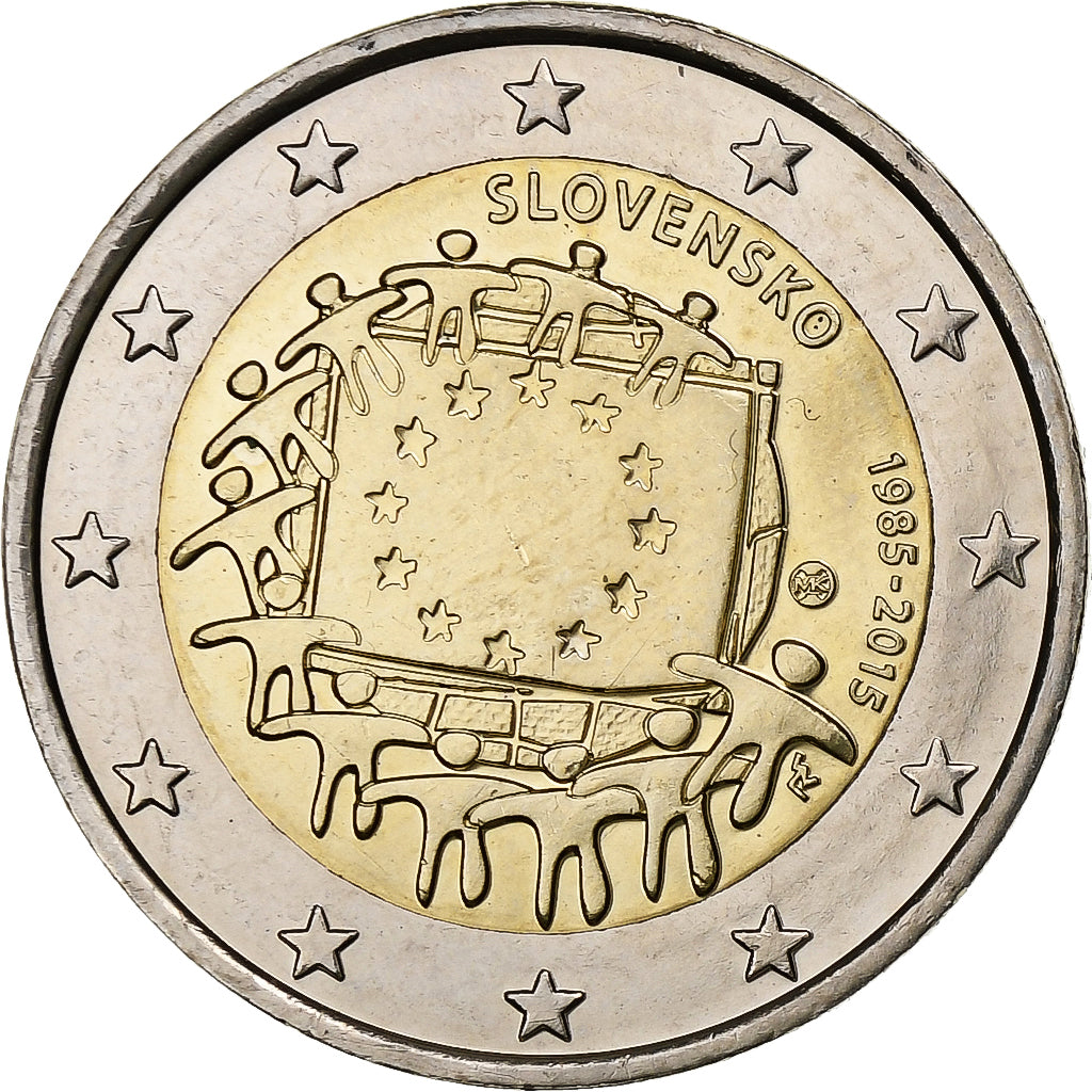 Eslovaco,

2 euros,

Bandera de la Unión Europea