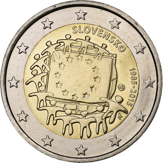 Eslovaco,

2 euros,

Bandera de la Unión Europea