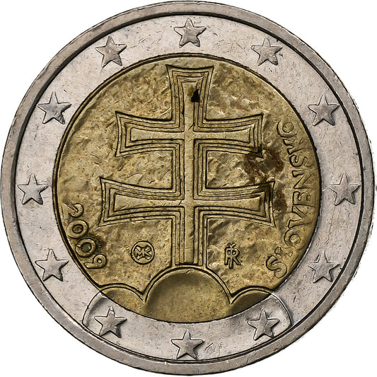 Eslovaco, 
  
  2 euros, 
  
  Doppeltes Kreuz