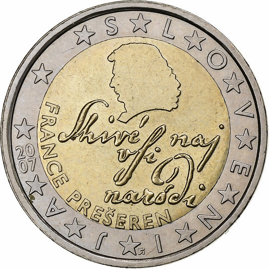 Eslovenia, 
  
  2 euros, 
  
  Der Dichter Francia Prešeren