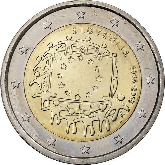 Eslovenia, 
  
  2 euros, 
  
  30 años Bandera de la Unión Europea