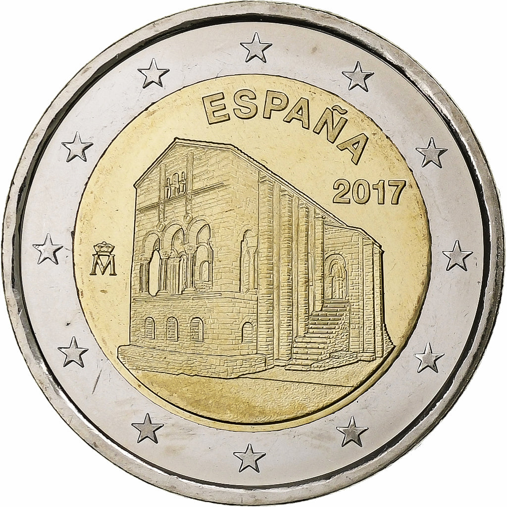 Español, 
  
  2 euros, 
  
  Iglesia de los Königreichs Asturien