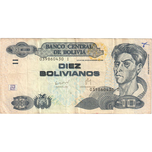 Bolivia,

10 bolivianos,

1986