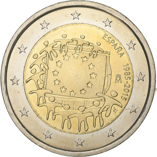 Español,

2 euros,

30 años de alternativas. Bandera europea.