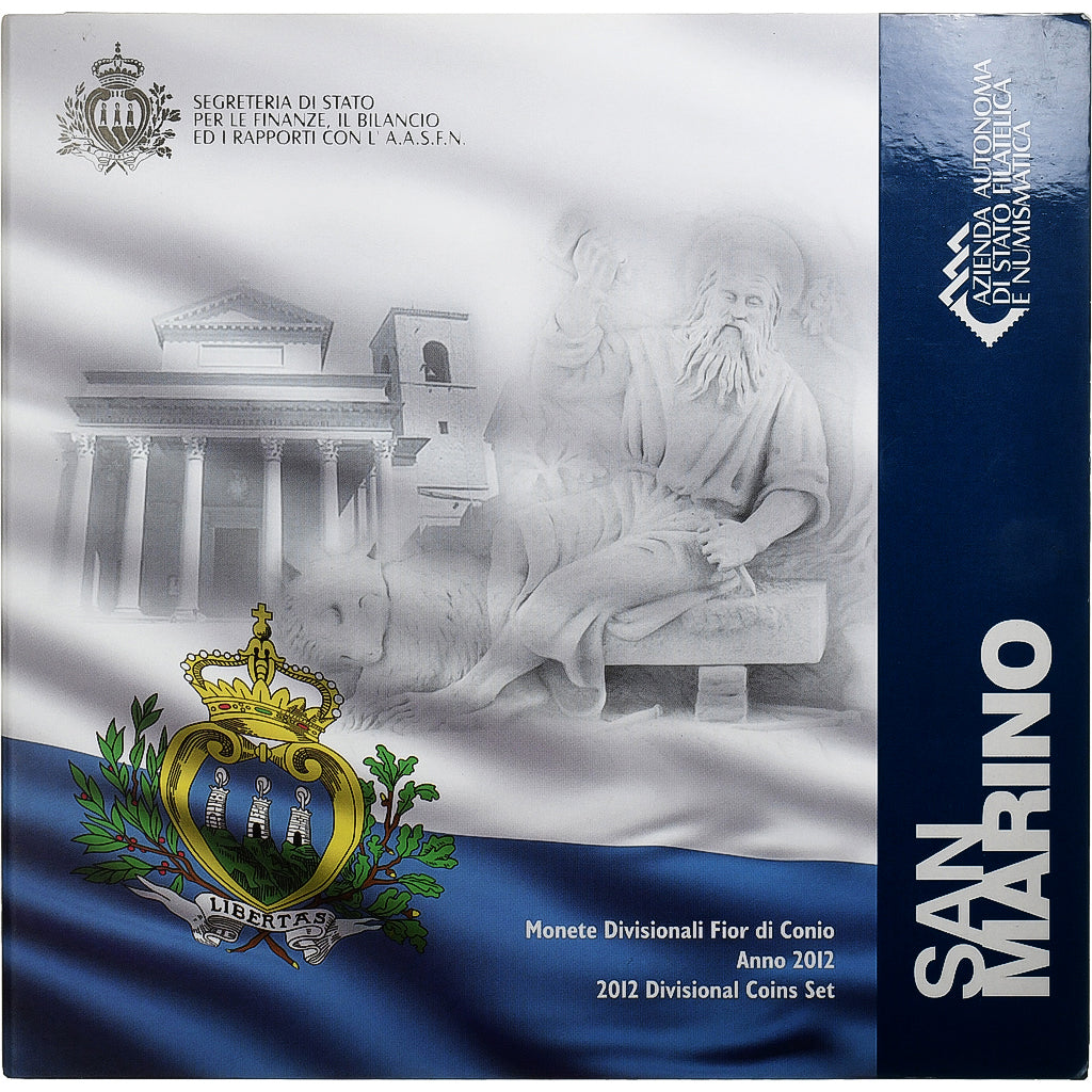 San Marino, 
  
  Setze 1 ud. - 2 euros, 
  
  Münzkaarte.FDC