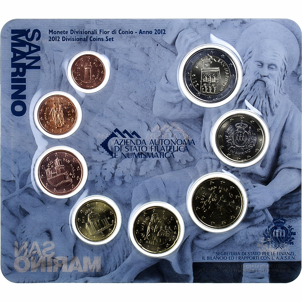 San Marino, 
  
  Setze 1 ud. - 2 euros, 
  
  Münzkaarte.FDC