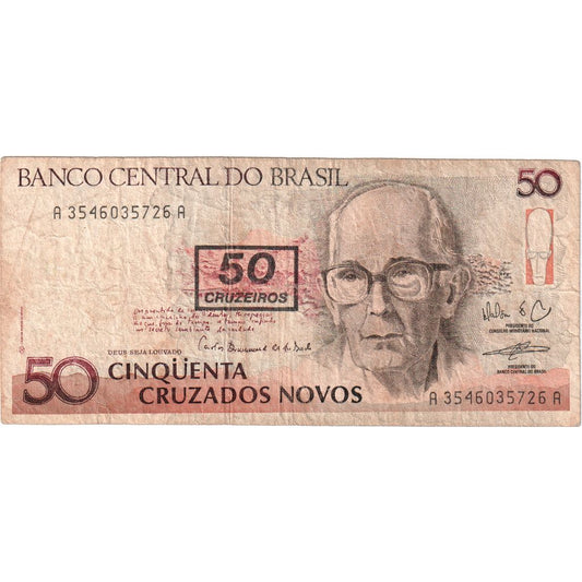 Brasil, 
  
  50 Cruzeiros por 50 Cruzados Novos, 
  
  FV (30-35)