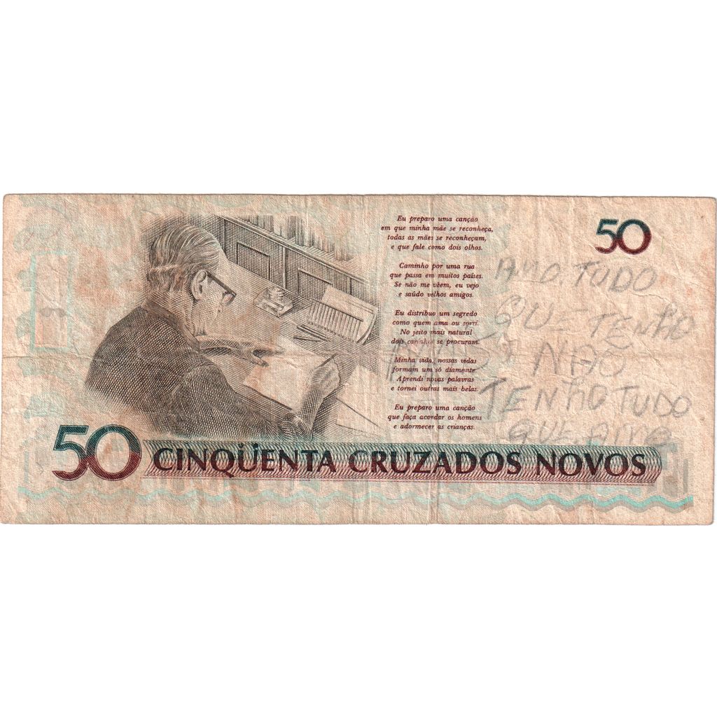 Brasil, 
  
  50 Cruzeiros por 50 Cruzados Novos, 
  
  FV (30-35)