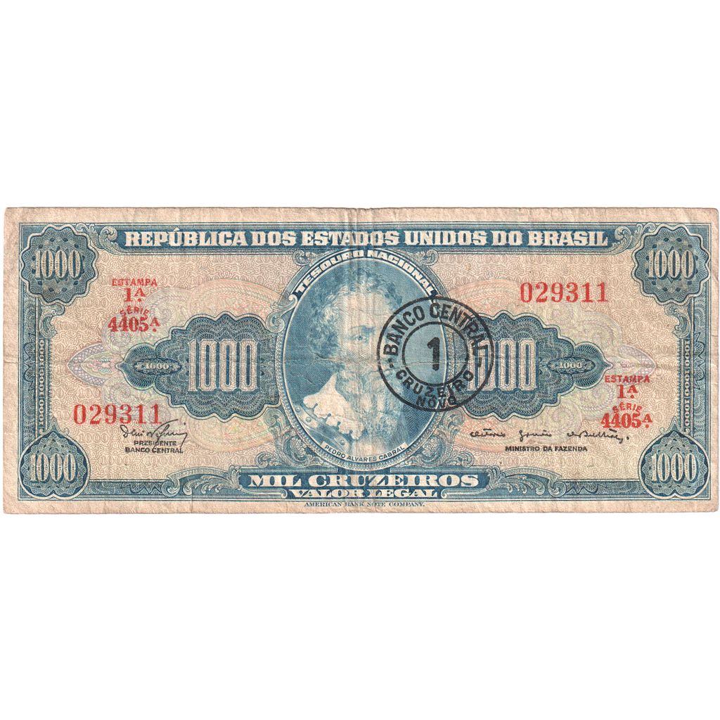 Brasil, 
  
  1 Cruzeiro Novo por 1000 Cruzeiros, 
  
  FV (20-25)