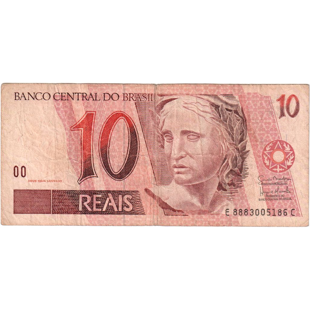 Brasil,

10 reales,

VF (20-25)