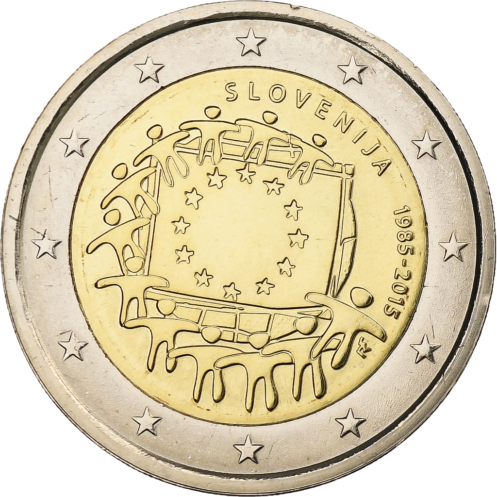 Eslovenia, 
  
  2 euros, 
  
  30 Jahre vor dem Drapeau de l'UE