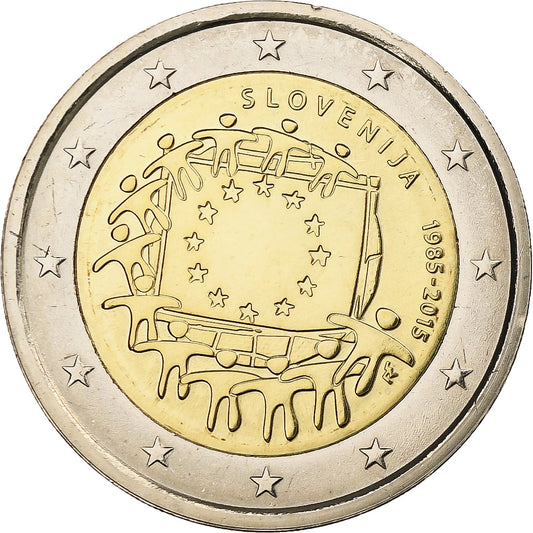 Eslovenia, 
  
  2 euros, 
  
  30 Jahre vor dem Drapeau de l'UE