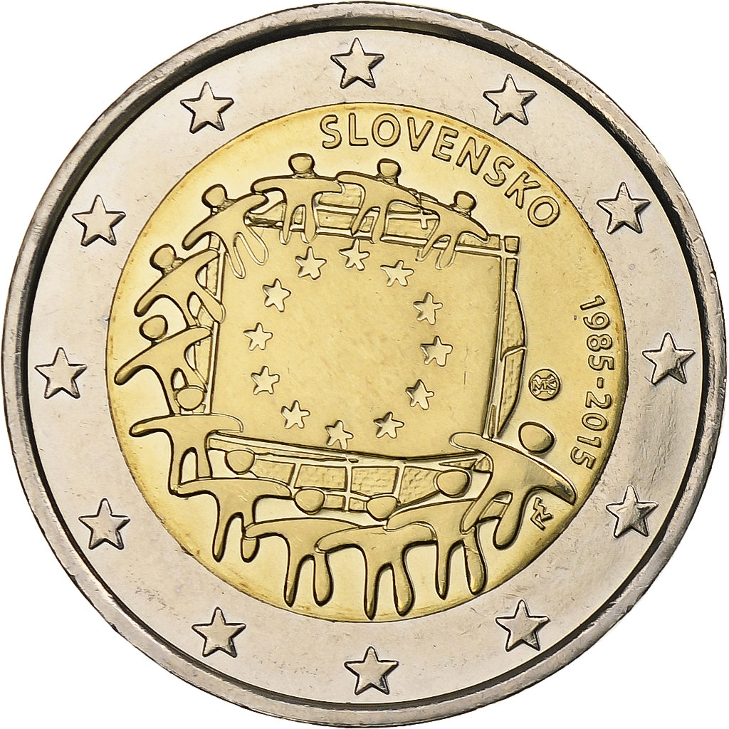 Eslovaco, 
  
  2 euros, 
  
  30 Jahre vor dem Drapeau de l'UE