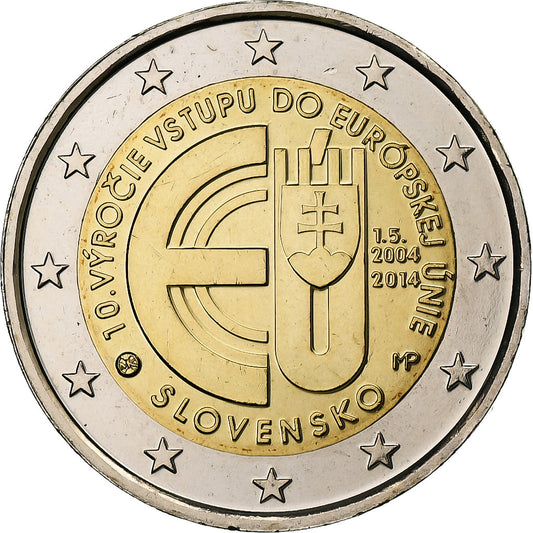 Eslovaco, 
  
  2 euros, 
  
  10. Jahrestag – Beitritt zur Europäischen Union