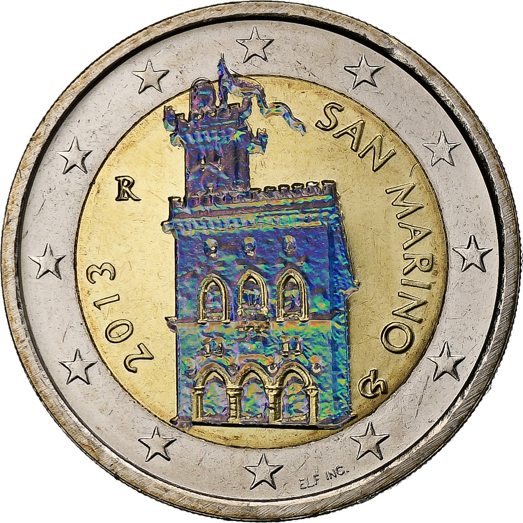 San Marino, 
  
  2 euros, 
  
  irisado