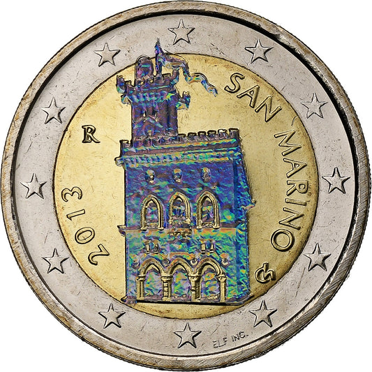 San Marino, 
  
  2 euros, 
  
  irisado