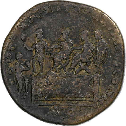 Marco Aurelio,
 
 sestercio,
 
 165-166