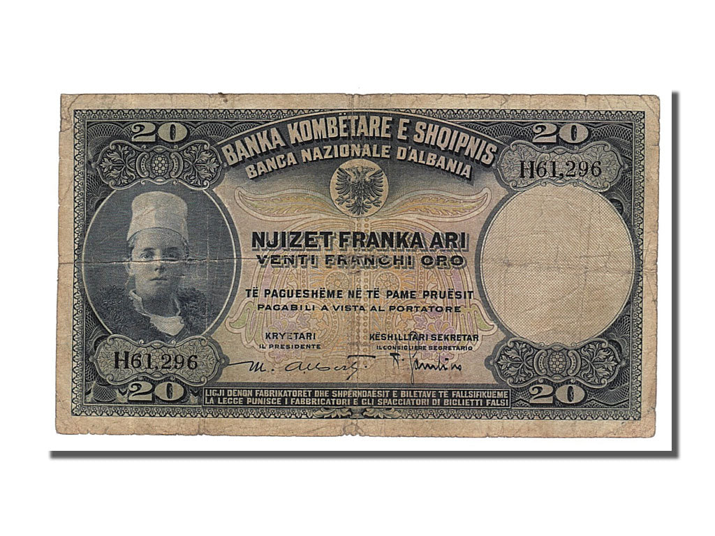 Billete de banco,

Albania,

20 francos Ari