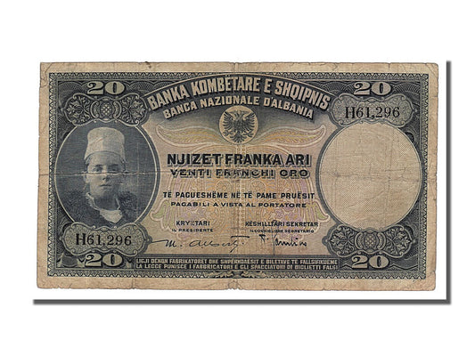 Billete de banco,

Albania,

20 francos Ari