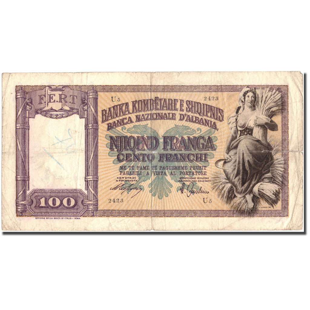 Billete de Albania

100 francos