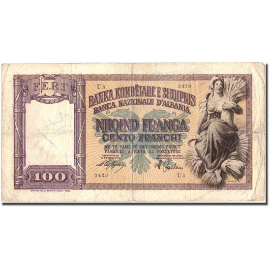 Billete de Albania

100 francos