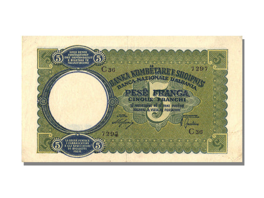 Billete de Albania, 

5 francos