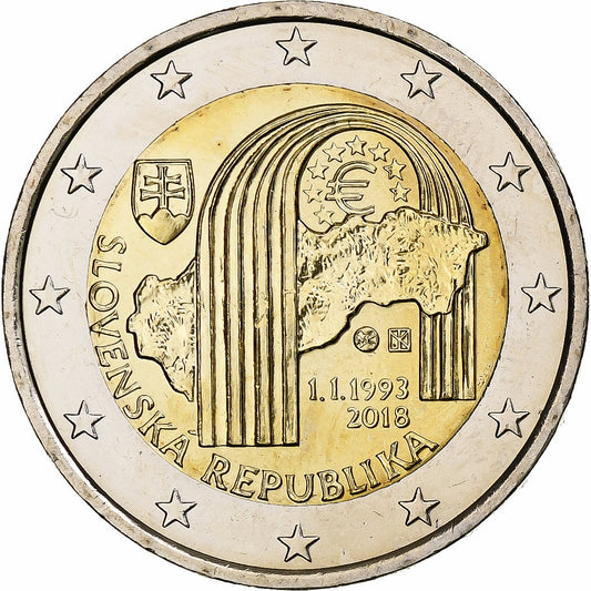 Eslovaco, 
  
  2 euros, 
  
  25. Jahrestag der Republik