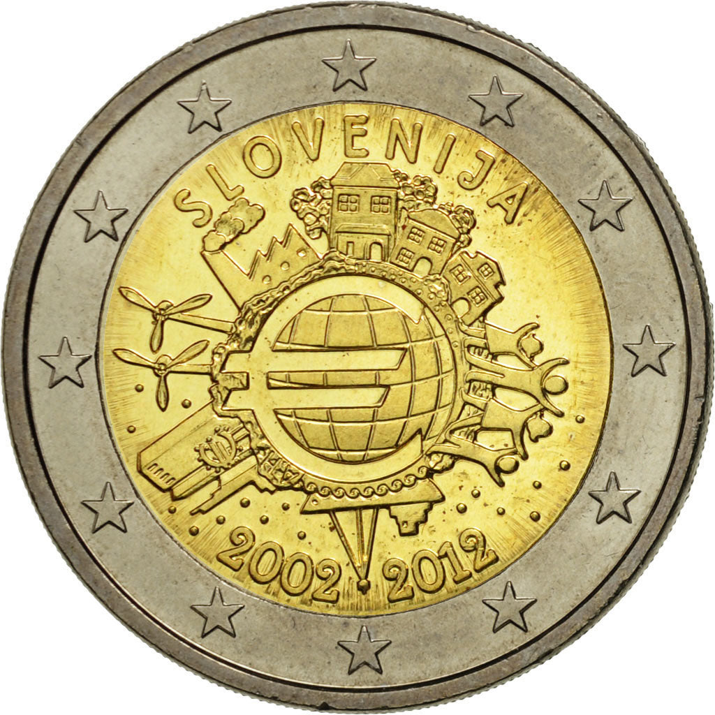 Eslovenia, 
  
  2 euros, 
  
  10 años euros