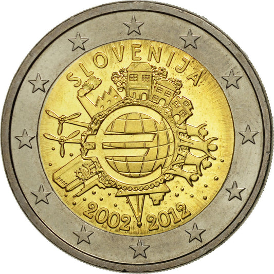 Eslovenia, 
  
  2 euros, 
  
  10 años euros