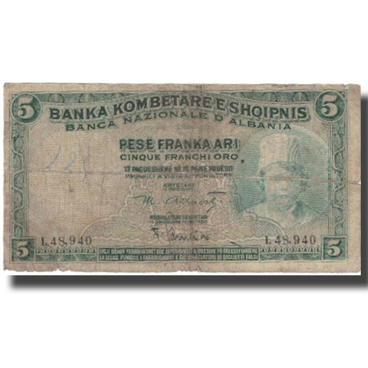 billete de banco, 
  
  albania, 
  
  5 Frank Ari